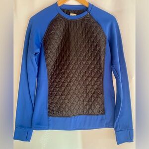 Title Nine Quilted Pullover Blue Shirt with Zip Neck and Thumbholes, Size Medium